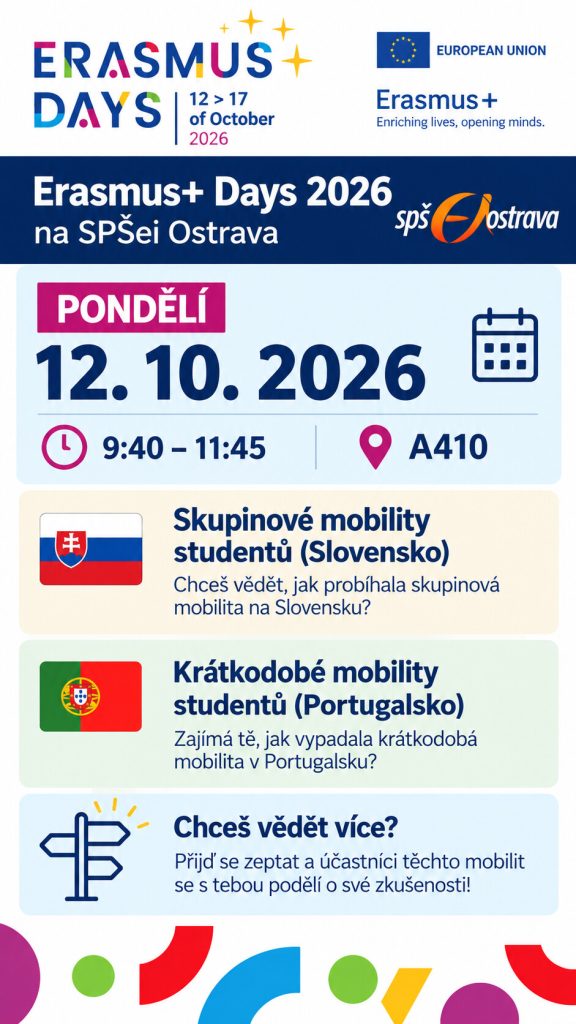 Erasmus+ Days 2026 – pondělí 12. 10. 2026, studentské mobility