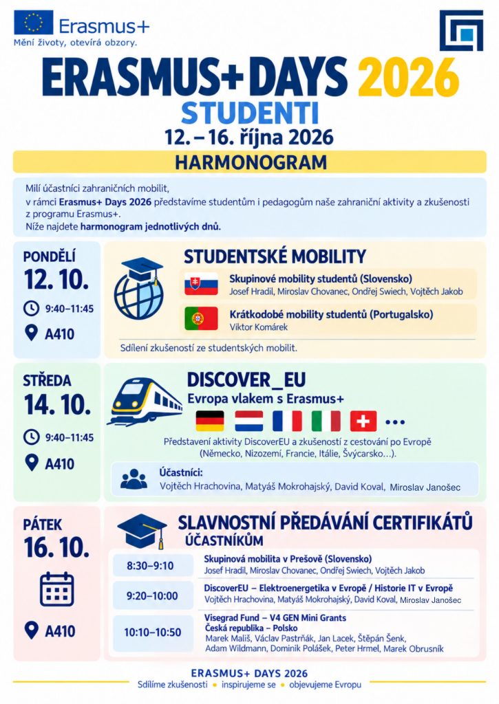 Erasmus+ Days 2026 – harmonogram pro studenty